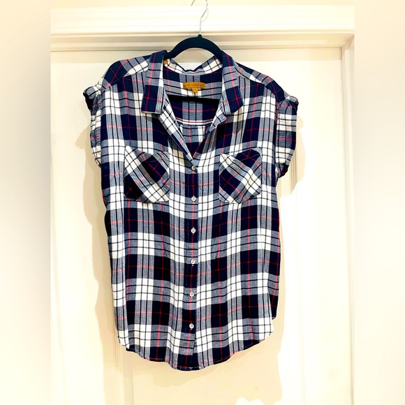 JACHS Girlfriend Black and White Blouse Cap Sleeve Mandarin Collar - Picture 3 of 7